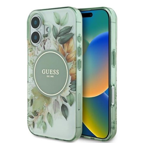 Guess IML Flower & Tonal Circle MagSafe - Etui iPhone 16 Plus (zielony)