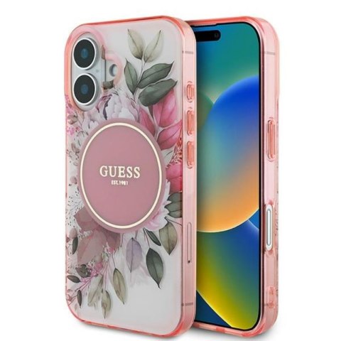 Guess IML Flower & Tonal Circle MagSafe - Etui iPhone 16 (różowy)