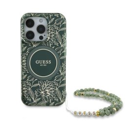 Guess IML Flowers Allover Electro With Pearl Strap MagSafe - Etui iPhone 16 Pro (zielony)