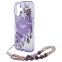 Guess IML Flowers With Pearl Strap MagSafe - Etui iPhone 16 Plus (fioletowy)