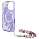 Guess IML Flowers With Pearl Strap MagSafe - Etui iPhone 16 Pro Max (fioletowy)