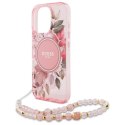 Guess IML Flowers With Pearl Strap MagSafe - Etui iPhone 16 Pro Max (różowy)