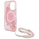 Guess IML Flowers With Pearl Strap MagSafe - Etui iPhone 16 Pro Max (różowy)