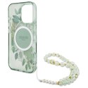 Guess IML Flowers With Pearl Strap MagSafe - Etui iPhone 16 Pro Max (zielony)