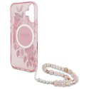 Guess IML Flowers With Pearl Strap MagSafe - Etui iPhone 16 (różowy)