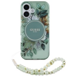 Guess IML Flowers With Pearl Strap MagSafe - Etui iPhone 16 (zielony)