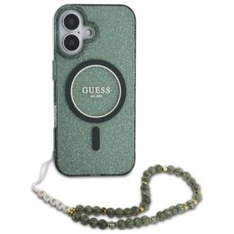 Guess IML Glitter With Pearl Strap MagSafe - Etui iPhone 16 Plus (zielony)