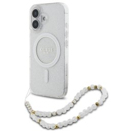 Guess IML Glitter With Pearl Strap MagSafe - Etui iPhone 16 (przezroczysty)