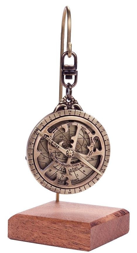 Miniatura Astrolabium H81 na Drewnianej Podstawie - Historyczny Instrument Astronomiczny
