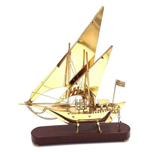 Okręt Mosiężny na Drewnianej Podstawie 43cm - Marynistyczna Dekoracja - N-4453