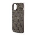 Guess 4G Collection Leather Metal Logo MagSafe - Etui iPhone 15 / 14 / 13 (brązowy)