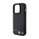 BMW Leather Carbon Blue Line MagSafe - Etui iPhone 15 Pro Max (czarny)