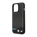 BMW Leather Carbon Blue Line MagSafe - Etui iPhone 14 Pro (czarny)