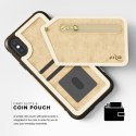 Zizo Nebula Wallet Case - Skórzane etui iPhone X z kieszeniami na karty + saszetka na zamek + szkło 9H na ekran (Tan/Brown)