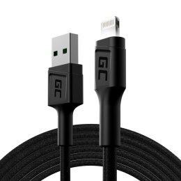 Green Cell Ray - Kabel Przewód USB - Lightning 200cm z białym podświetleniem LED, szybkie ładowanie Apple 2.4A