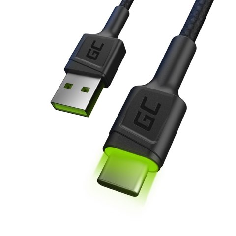 Green Cell Ray - Kabel Przewód USB - USB-C 200cm z zielonym podświetleniem LED, szybkie ładowanie Ultra Charge, QC 3.0