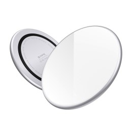 Crong PowerSpot Fast Wireless Charger - Aluminiowa ładowarka bezprzewodowa Qi 15W USB-C z powłoką ze szkła hartowanego (Silver W