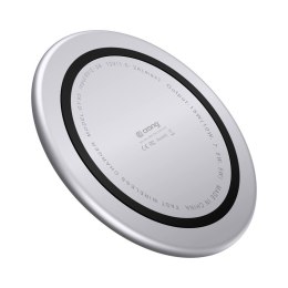 Crong PowerSpot Fast Wireless Charger - Aluminiowa ładowarka bezprzewodowa Qi 15W USB-C z powłoką ze szkła hartowanego (Silver W