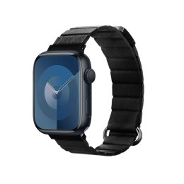 Crong Eclipse - Skórzany pasek magnetyczny Apple Watch 44/45/46/49 mm (czarny)