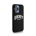 DKNY Liquid Silicone White Printed Logo MagSafe - Etui iPhone 15 Pro (czarny)