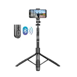 Crong SelfieGo Ultra - Aluminiowy selfie stick Bluetooth tripod (czarny)