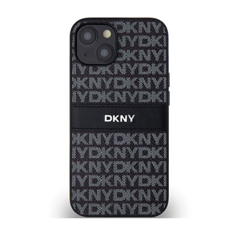 DKNY Leather Mono Stripe & Metal Logo - Etui iPhone 14 / 15 / 13 (czarny)