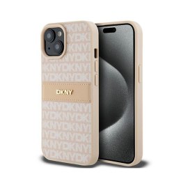 DKNY Leather Mono Stripe & Metal Logo - Etui iPhone 15 / 14 / 13 (różowy)