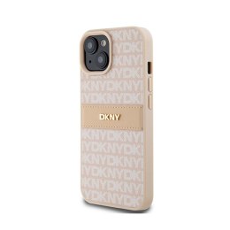 DKNY Leather Mono Stripe & Metal Logo - Etui iPhone 15 Plus / 14 Plus (różowy)