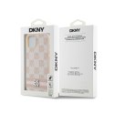 DKNY Leather Checkered Mono Pattern & Printed Stripes - Etui iPhone 15 / 14 / 13 (różowy)