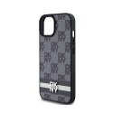 DKNY Leather Checkered Mono Pattern & Printed Stripes - Etui iPhone 15 Plus / 14 Plus (czarny)