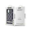 DKNY Leather Checkered Mono Pattern & Printed Stripes - Etui iPhone 15 Plus / 14 Plus (czarny)