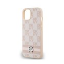 DKNY Leather Checkered Mono Pattern & Printed Stripes - Etui iPhone 15 Plus / 14 Plus (różowy)