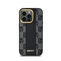 DKNY Leather Checkered Mono Pattern MagSafe - Etui iPhone 14 Pro (czarny)