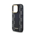 DKNY Leather Checkered Mono Pattern MagSafe - Etui iPhone 14 Pro (czarny)