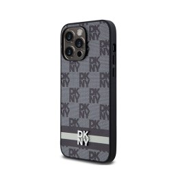 DKNY Leather Checkered Mono Pattern & Printed Stripes - Etui iPhone 14 Pro Max (czarny)