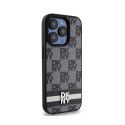 DKNY Leather Checkered Mono Pattern & Printed Stripes - Etui iPhone 15 Pro Max (czarny)