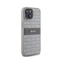 DKNY Leather Mono Stripe & Metal Logo - Etui iPhone 15 / 14 / 13 (beżowy)