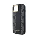 DKNY Leather Checkered Mono Pattern MagSafe - Etui iPhone 15 / 14 / 13 (czarny)